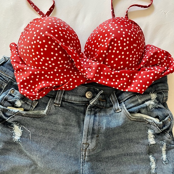 Red/white Polkadot PUSHUP Bikini top 36 C/D Large New! - Picture 2 of 6